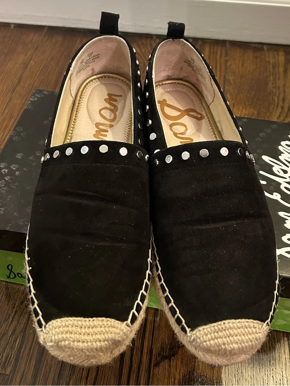 Sam Edelman Koda Black Suede Studded Espadrille Flats